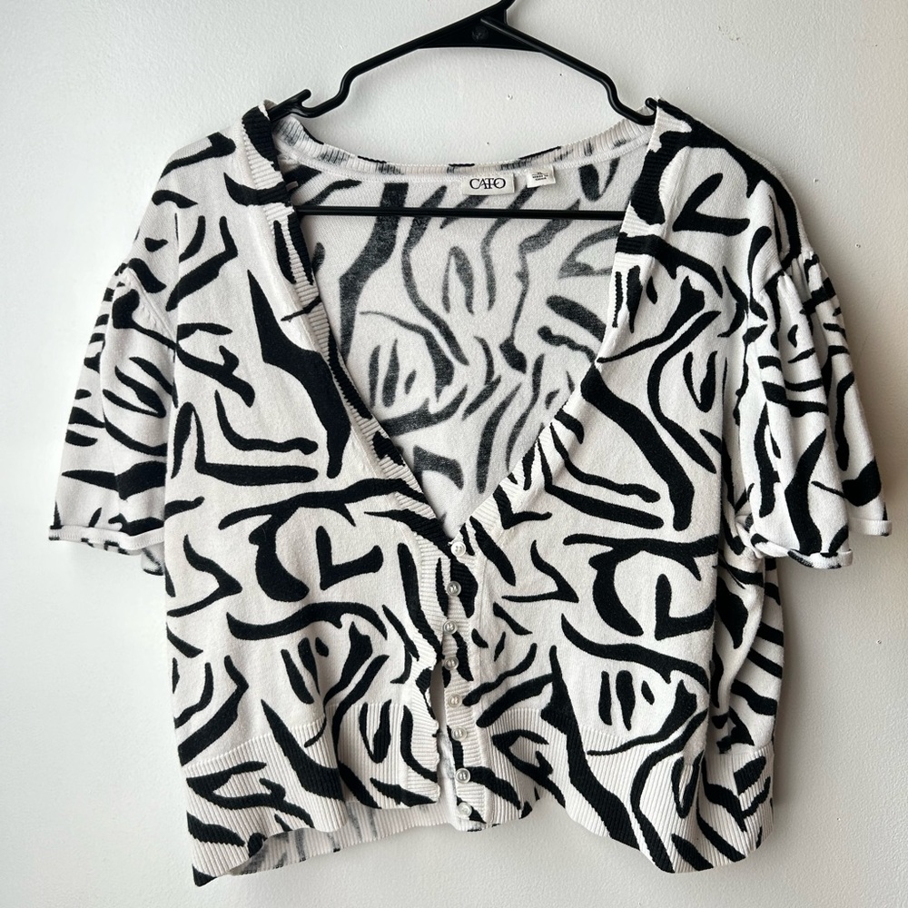 Cato Zebra Print Button up Short Sleeve Sweater Shrug for Summer Sundresses